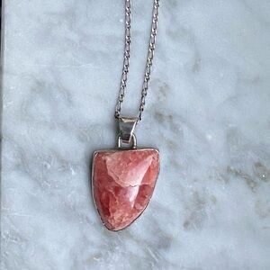 Vintage Rhodochrosite and silver Pendant on dainty 18”Sterling silver chain